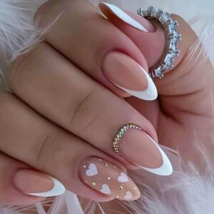 Almond heart French tip nails