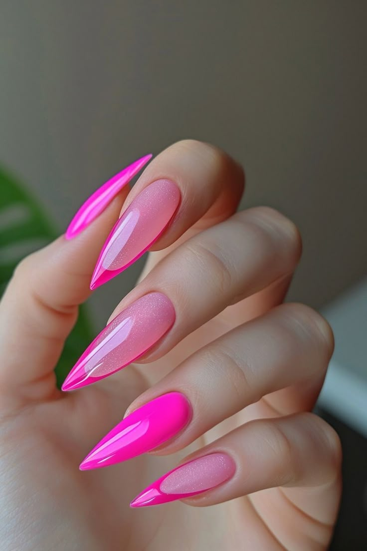 February Nails_ Pink Stiletto French Tip Nails